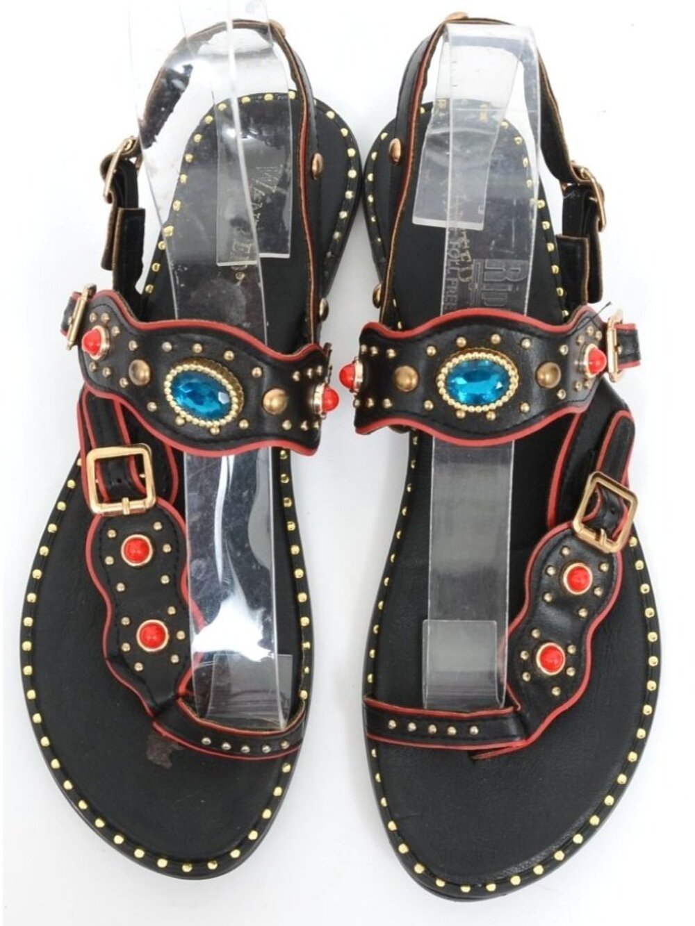 Wanted Sz 10 Chunky‎ Jeweled Embellished Toe Loop Thong Sandal Boho Western Boho